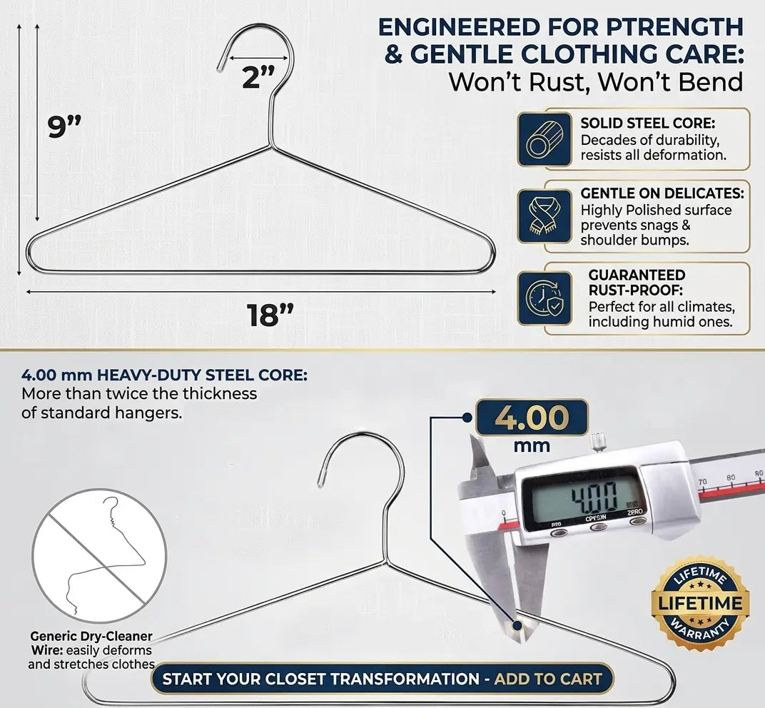 Stainless Steel Hangers – Rustproof, Waterproof, Heavy-Duty Clothes Hangers